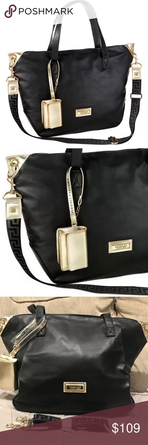 versace parfums black tote bag